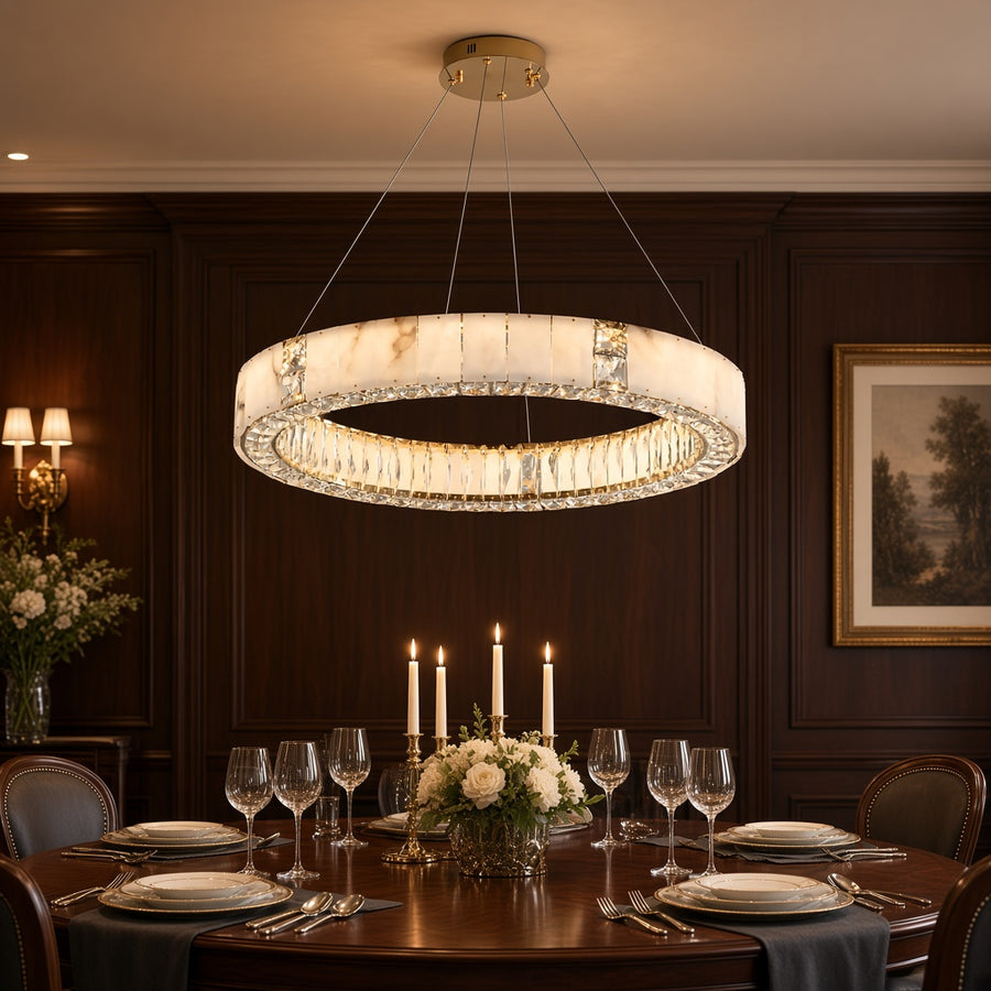 Marble and Crystal Ring Chandelier
