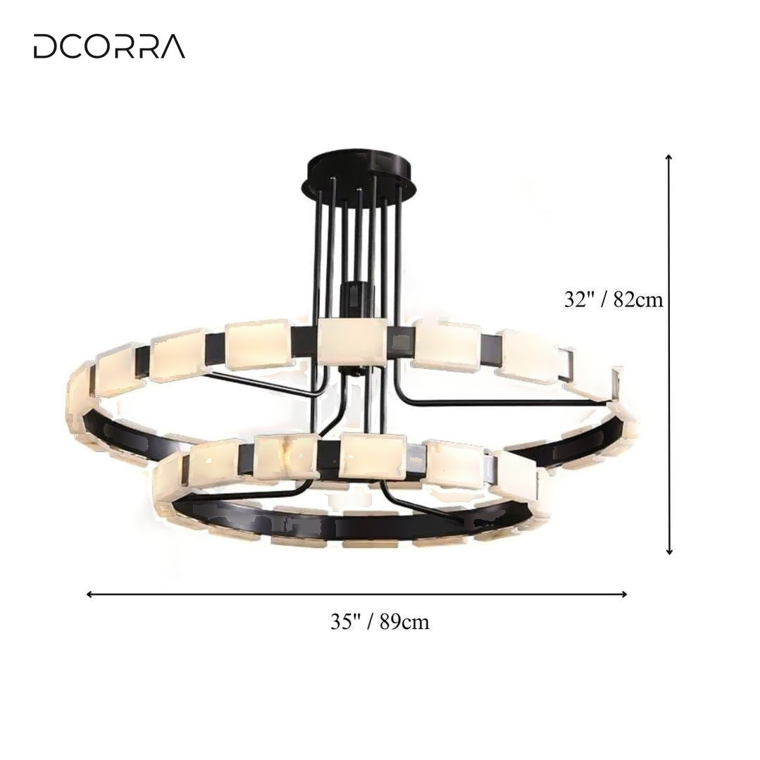 Marble Tile Double Ring Chandelier - 35"/89cm