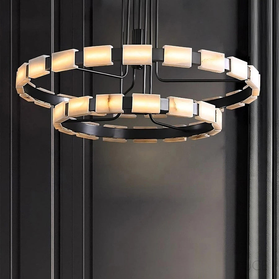 Marble Tile Double Ring Chandelier