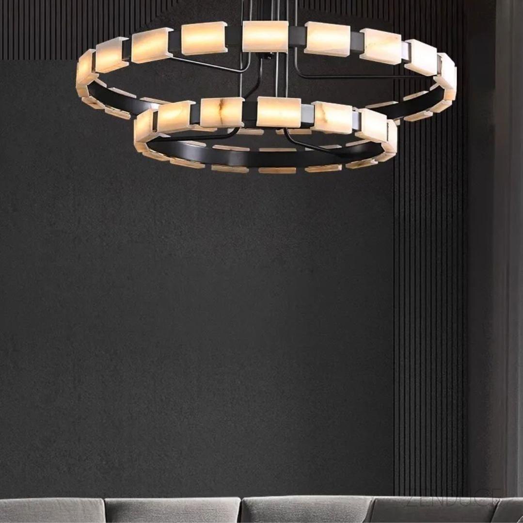 Marble Tile Double Ring Chandelier - view 4