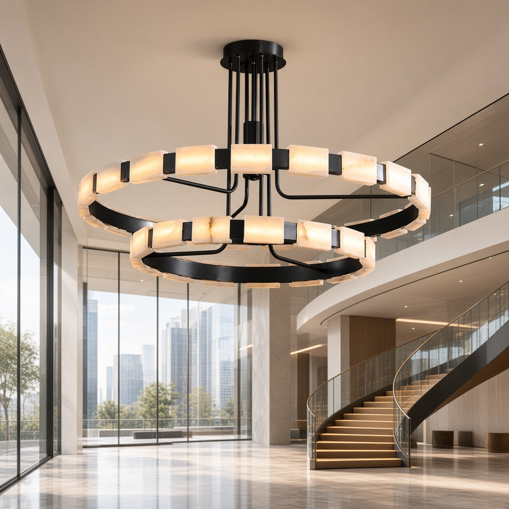 Marble Tile Double Ring Chandelier