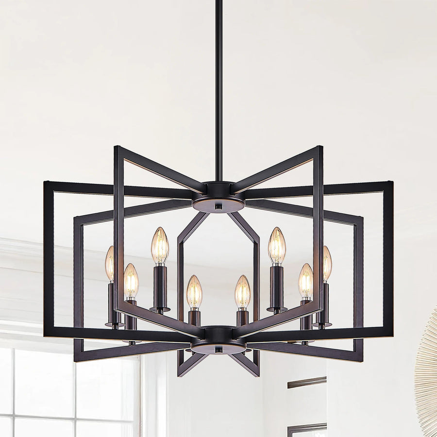 Matte Black Geometric 8-Light Candle Chandelier