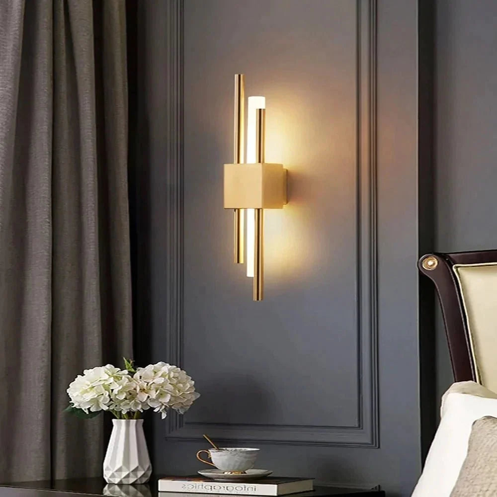 Minimalist Gold Tube Wall Light - Left
