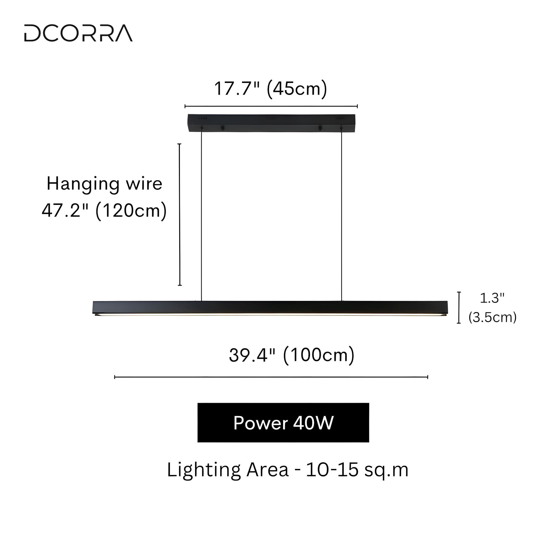 Minimalist Linear LED Pendant Light with Remote - 39.4" L