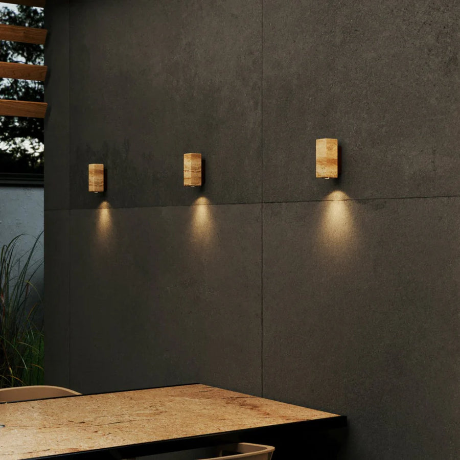 Luxury Travertine Wall Sconce on an exterior wall