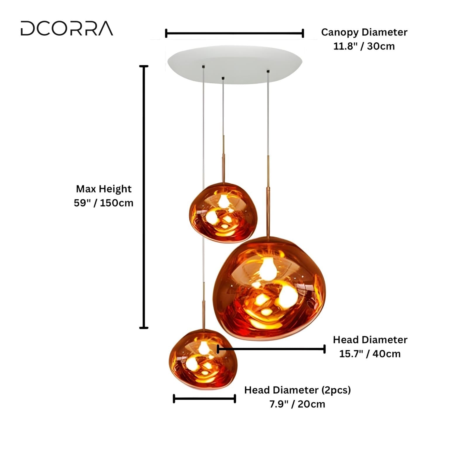Mirrored Bubble Globe Cluster Chandelier - Rose gold / 3 Heads / Glass