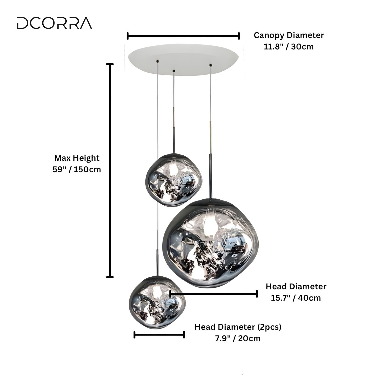 Mirrored Bubble Globe Cluster Chandelier - Silver / 3 Heads