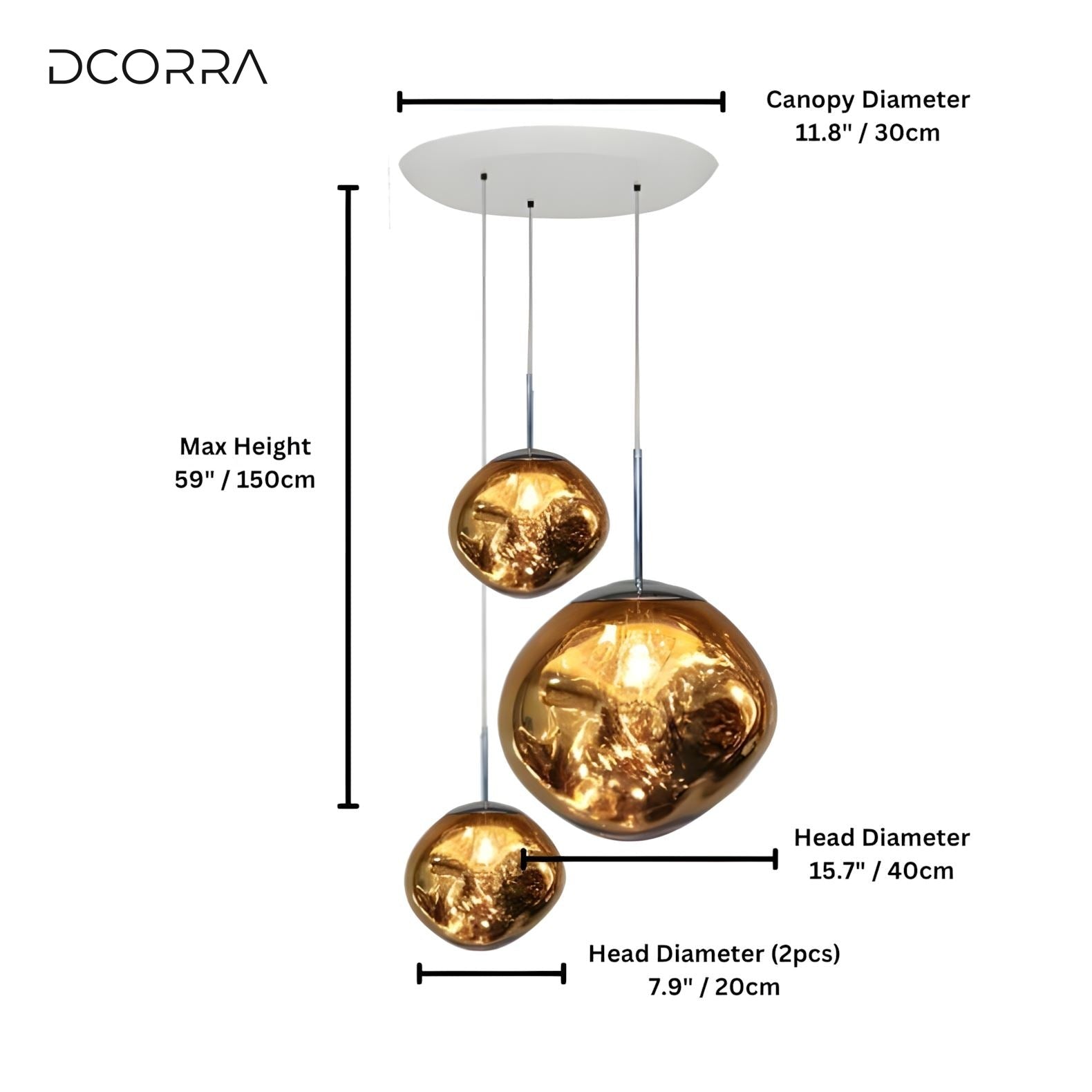 Mirrored Bubble Globe Cluster Chandelier - Gold / 3 Heads