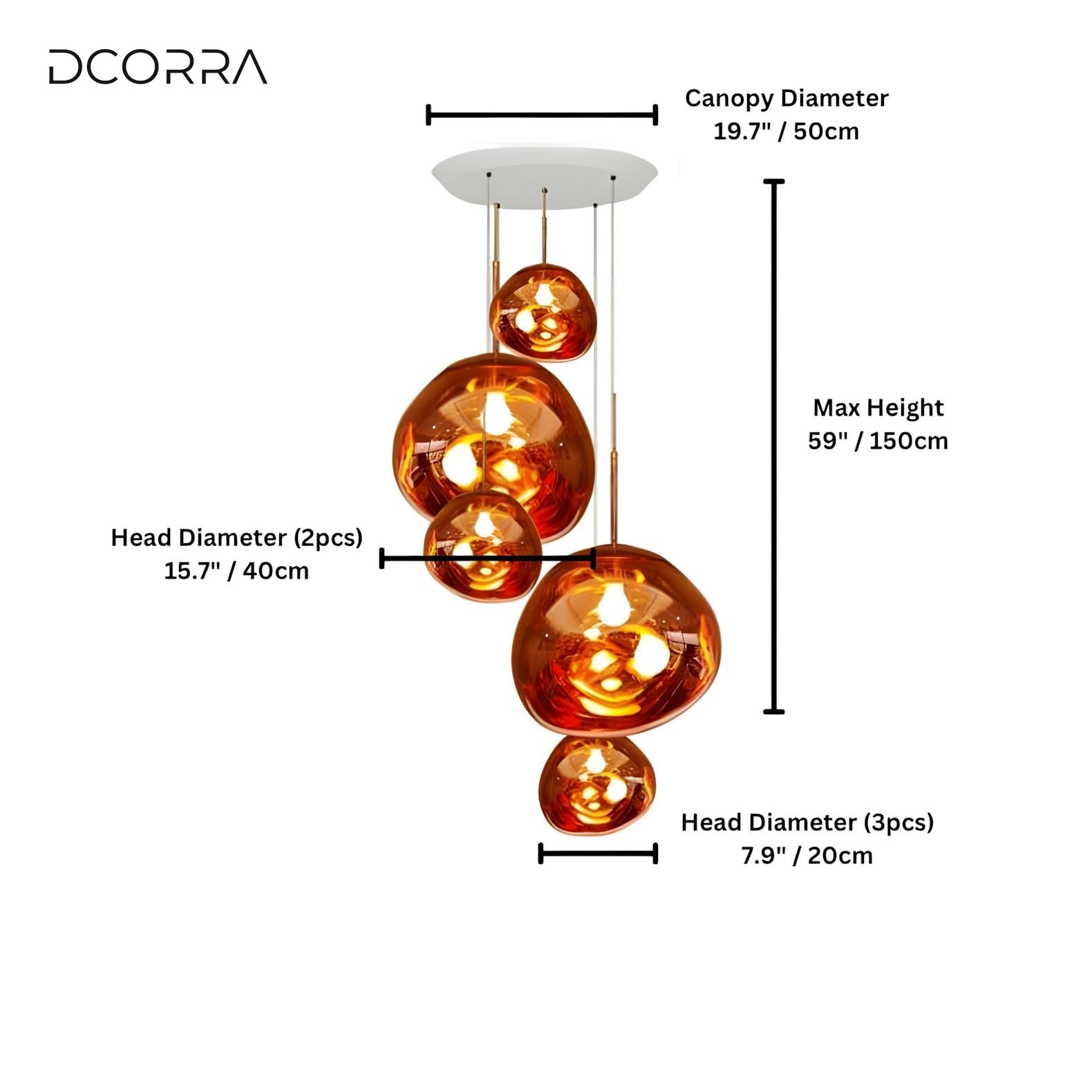 Mirrored Bubble Globe Cluster Chandelier - Rose gold / 5 Heads
