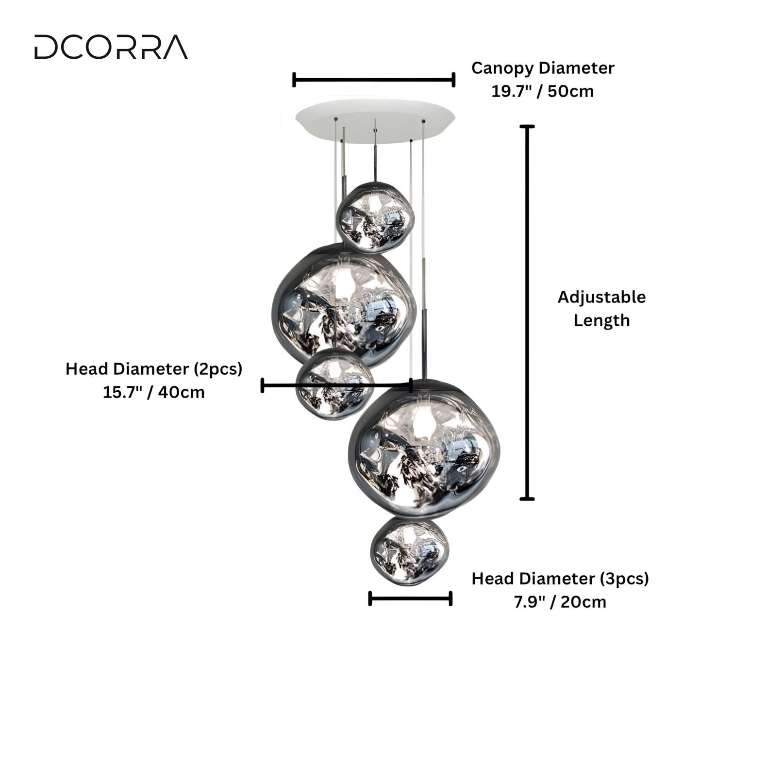 Mirrored Bubble Globe Cluster Chandelier - Silver / 5 Heads