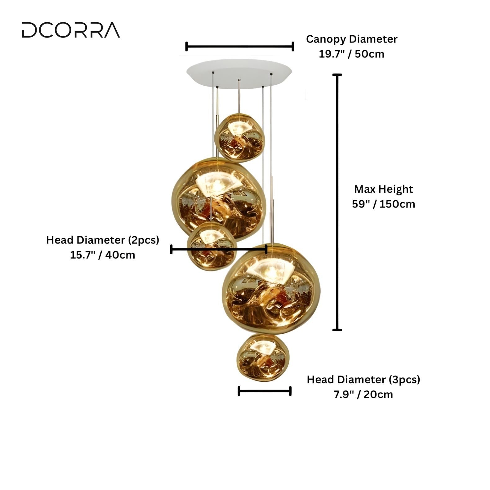Mirrored Bubble Globe Cluster Chandelier - Gold / 5 Heads