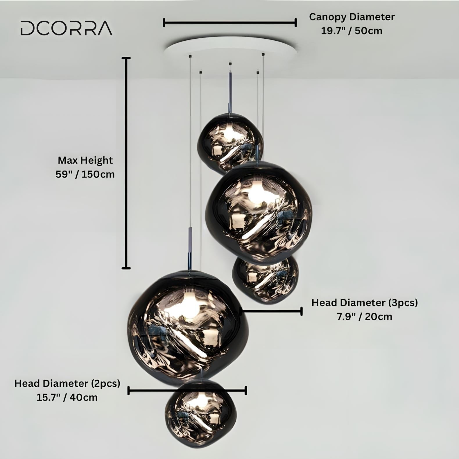 Mirrored Bubble Globe Cluster Chandelier - Smoke Grey / 5 Heads