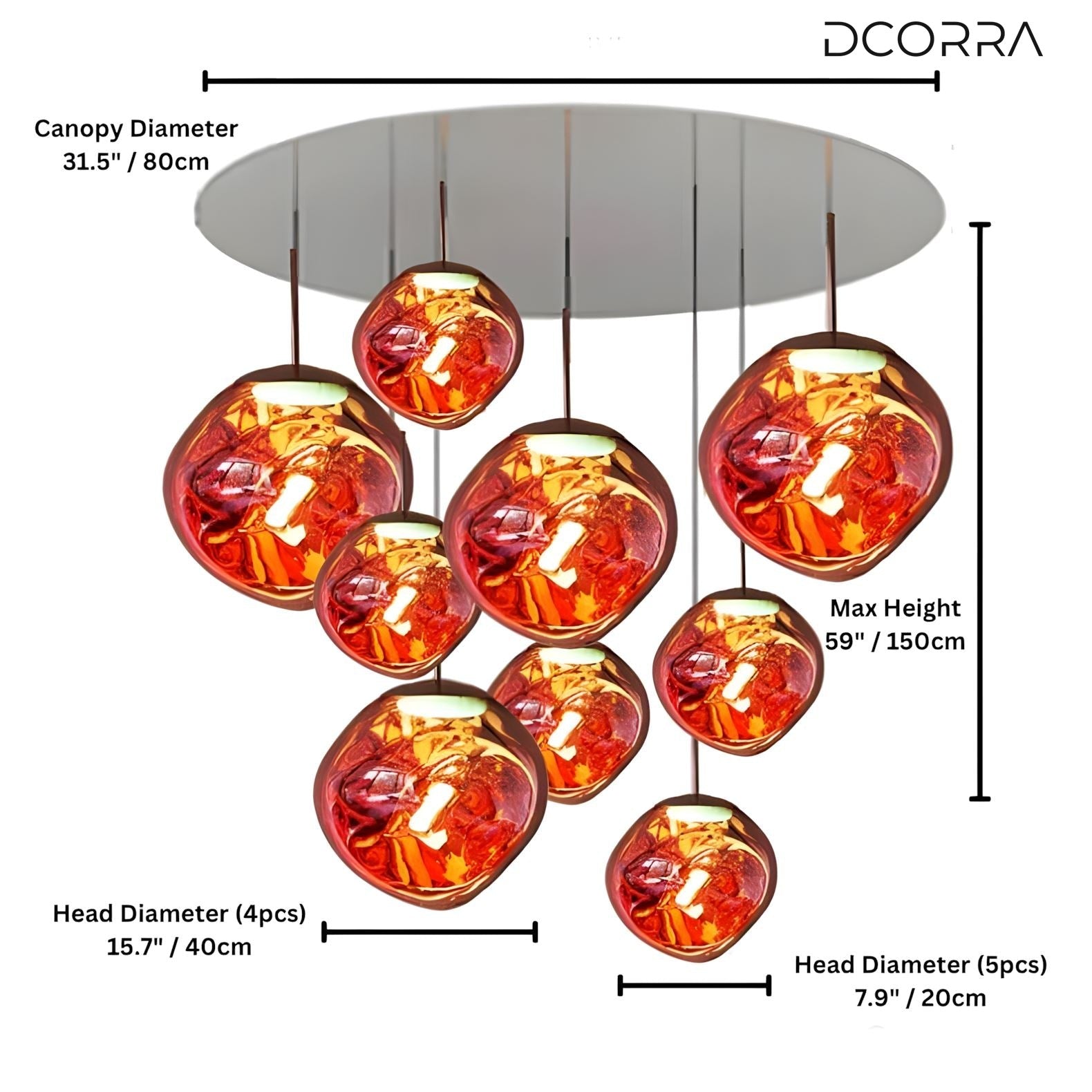 Mirrored Bubble Globe Cluster Chandelier - Rose gold / 9 Heads