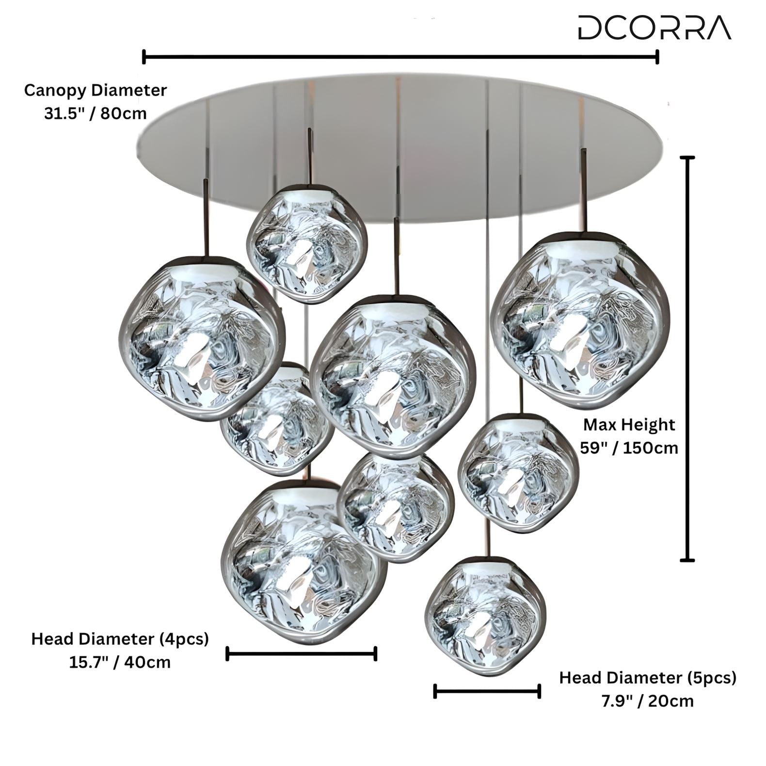 Mirrored Bubble Globe Cluster Chandelier - Silver / 9 Heads