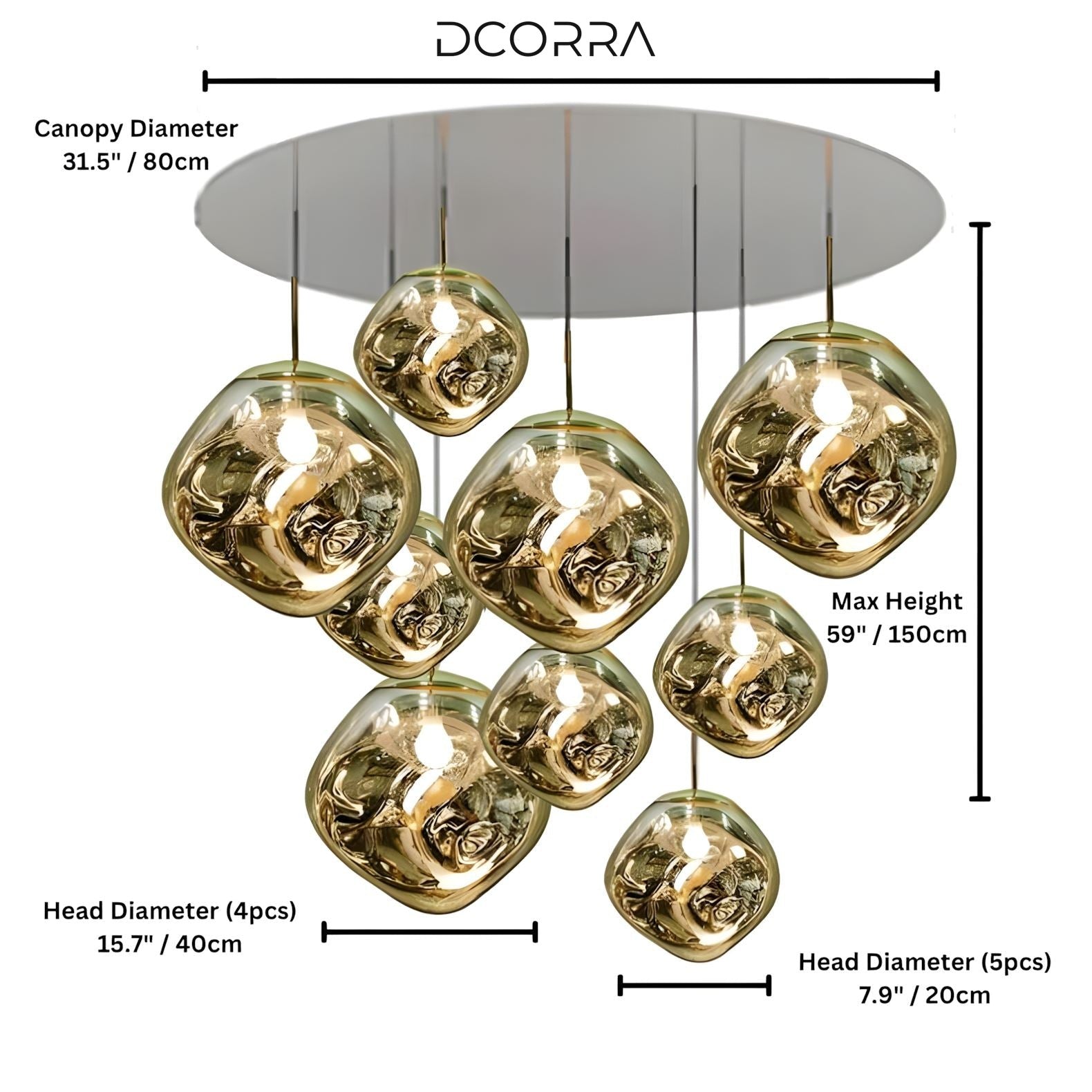 Mirrored Bubble Globe Cluster Chandelier - Gold / 9 Heads