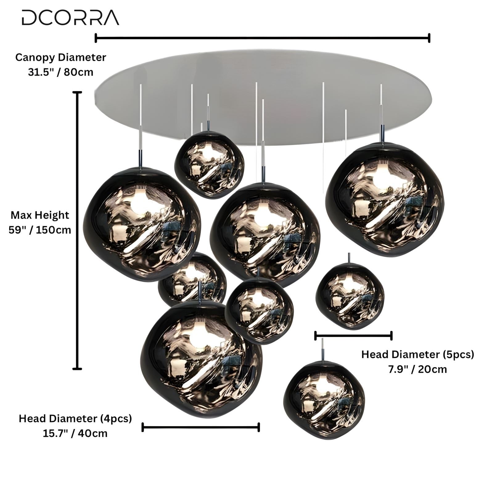 Mirrored Bubble Globe Cluster Chandelier - Smoke Grey / 9 Heads