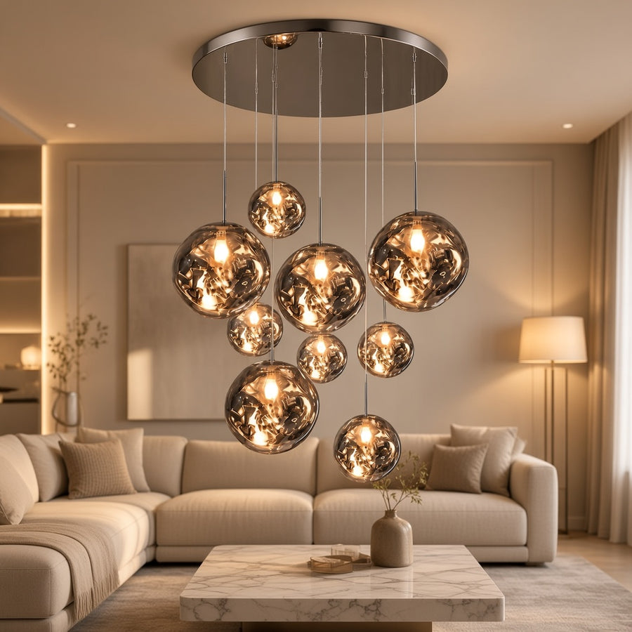 Mirrored Bubble Globe Cluster Chandelier