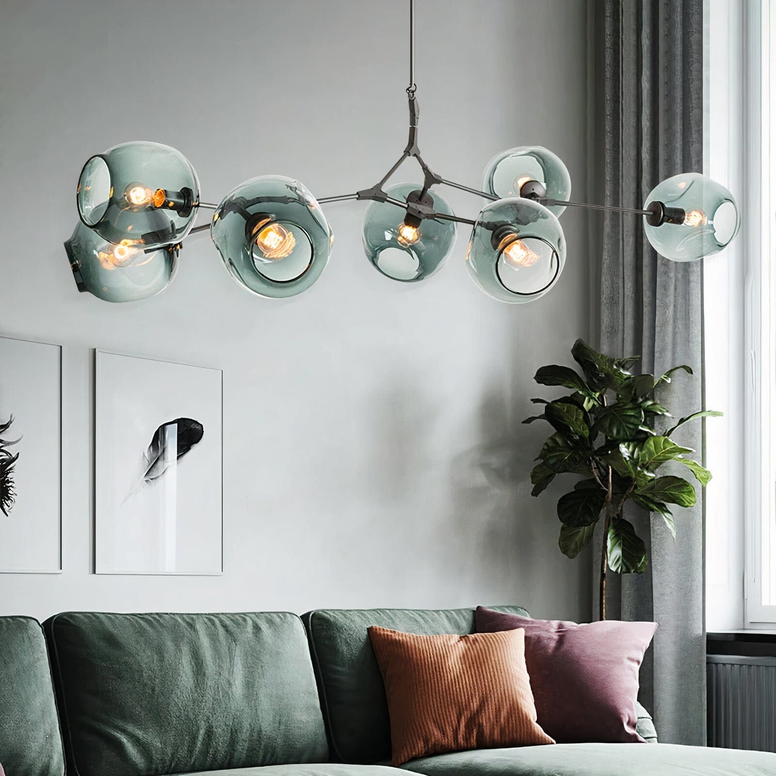 Modern Glass Globe Linear Chandelier - view 2