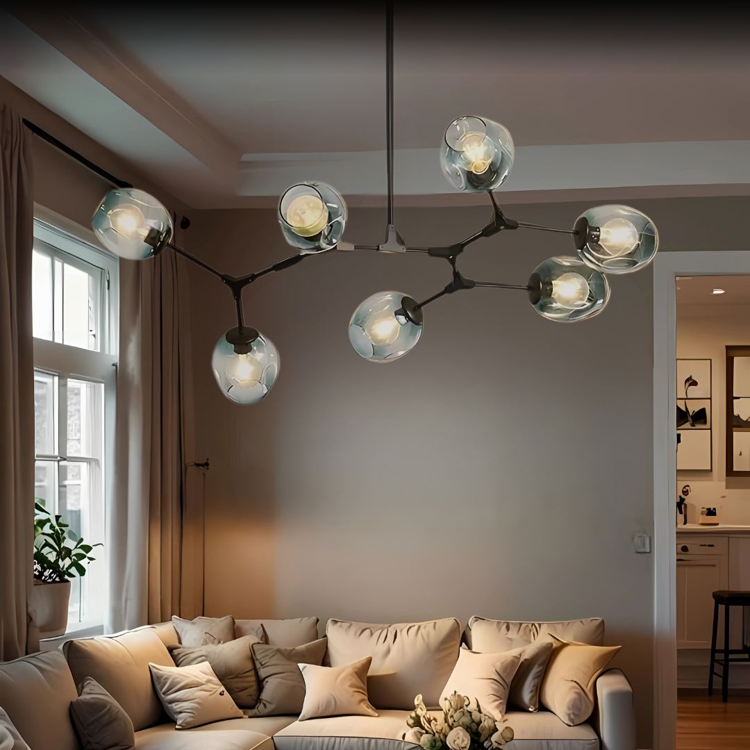 Modern Glass Globe Linear Chandelier - view 3