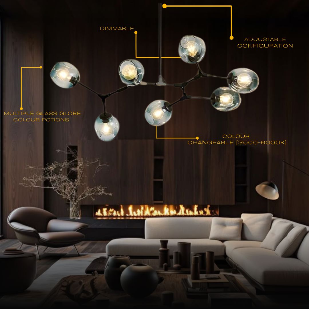Modern Glass Globe Linear Chandelier - view 4