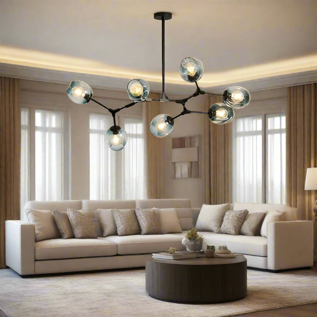 Modern Glass Globe Linear Chandelier - view 5