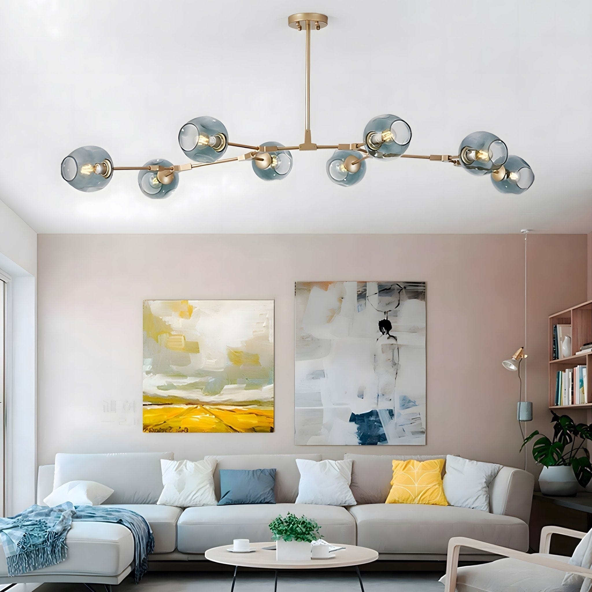 Modern Glass Globe Linear Chandelier - Gold