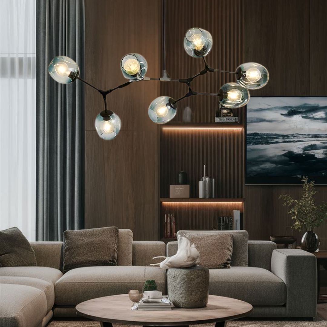 Modern Glass Globe Linear Chandelier - view 7
