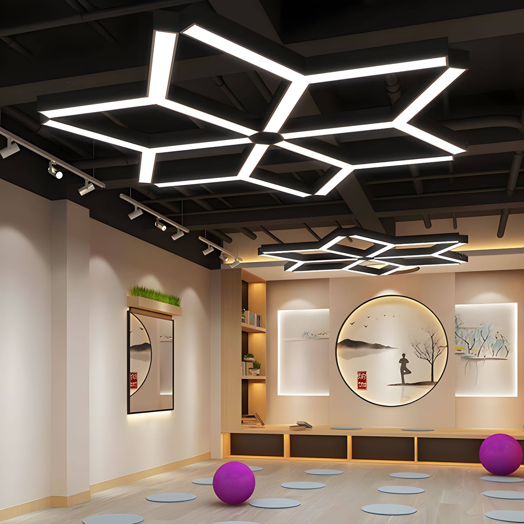 Modular Hexagon LED Ceiling Light Grid - S- 26"