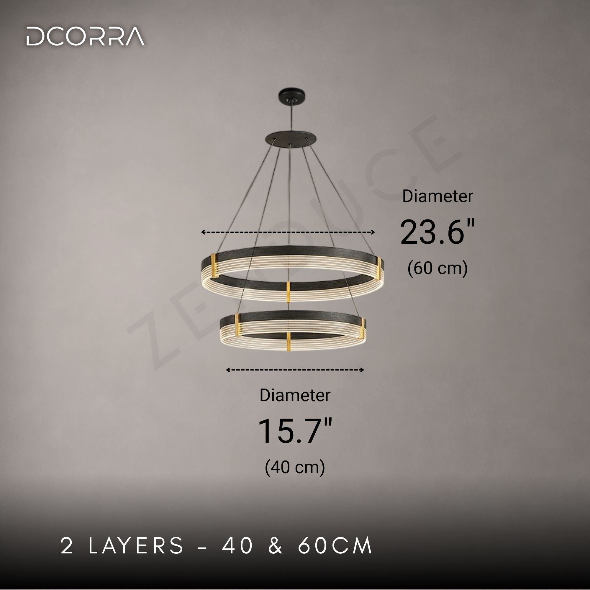 Multi-Layer LED Ring Chandelier - 2 Layers: D23.6" (60cm) + D15.7" (40cm) / 64W