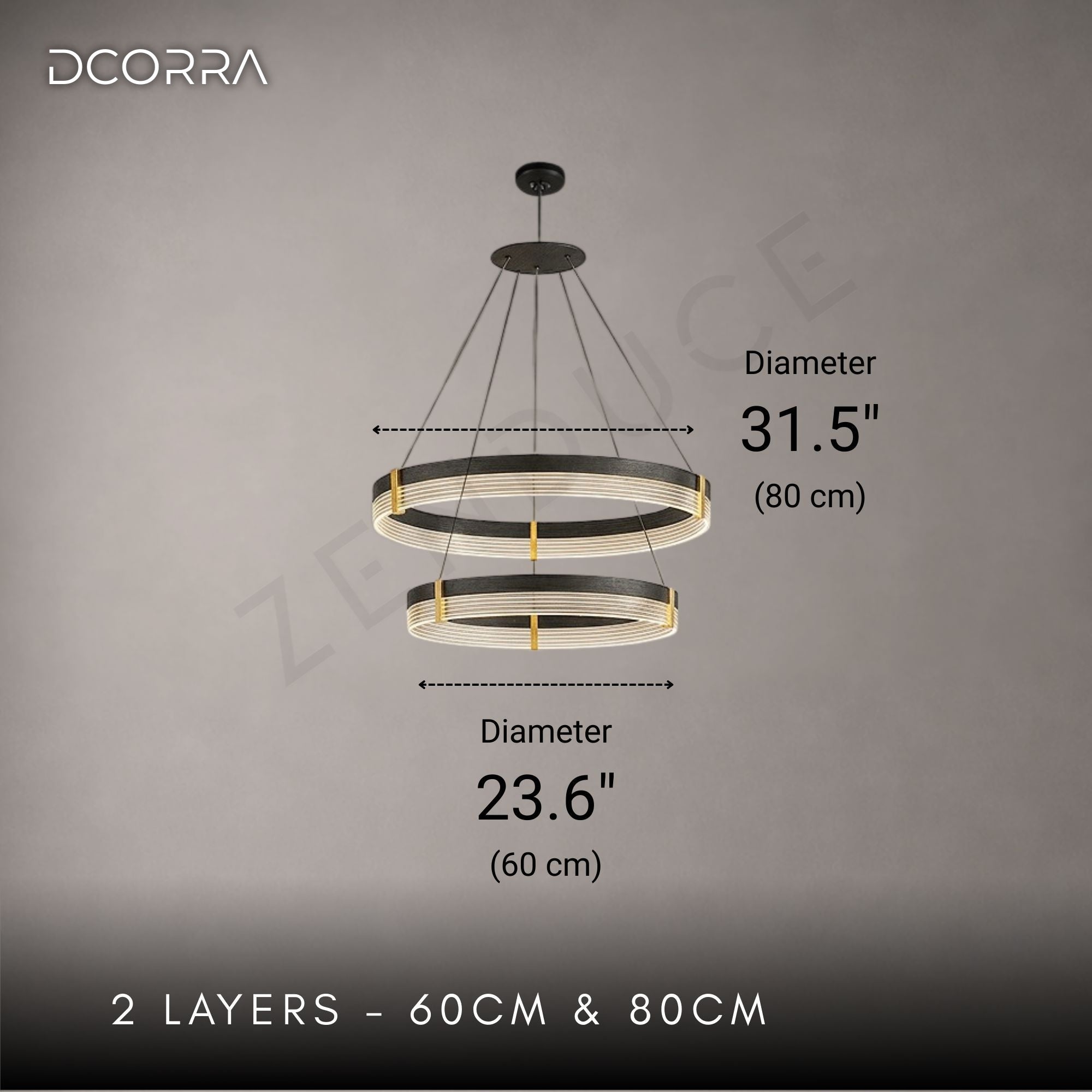 Multi-Layer LED Ring Chandelier - 2 Layers: D31.5" (80cm) + D23.6" (60cm) / 88W