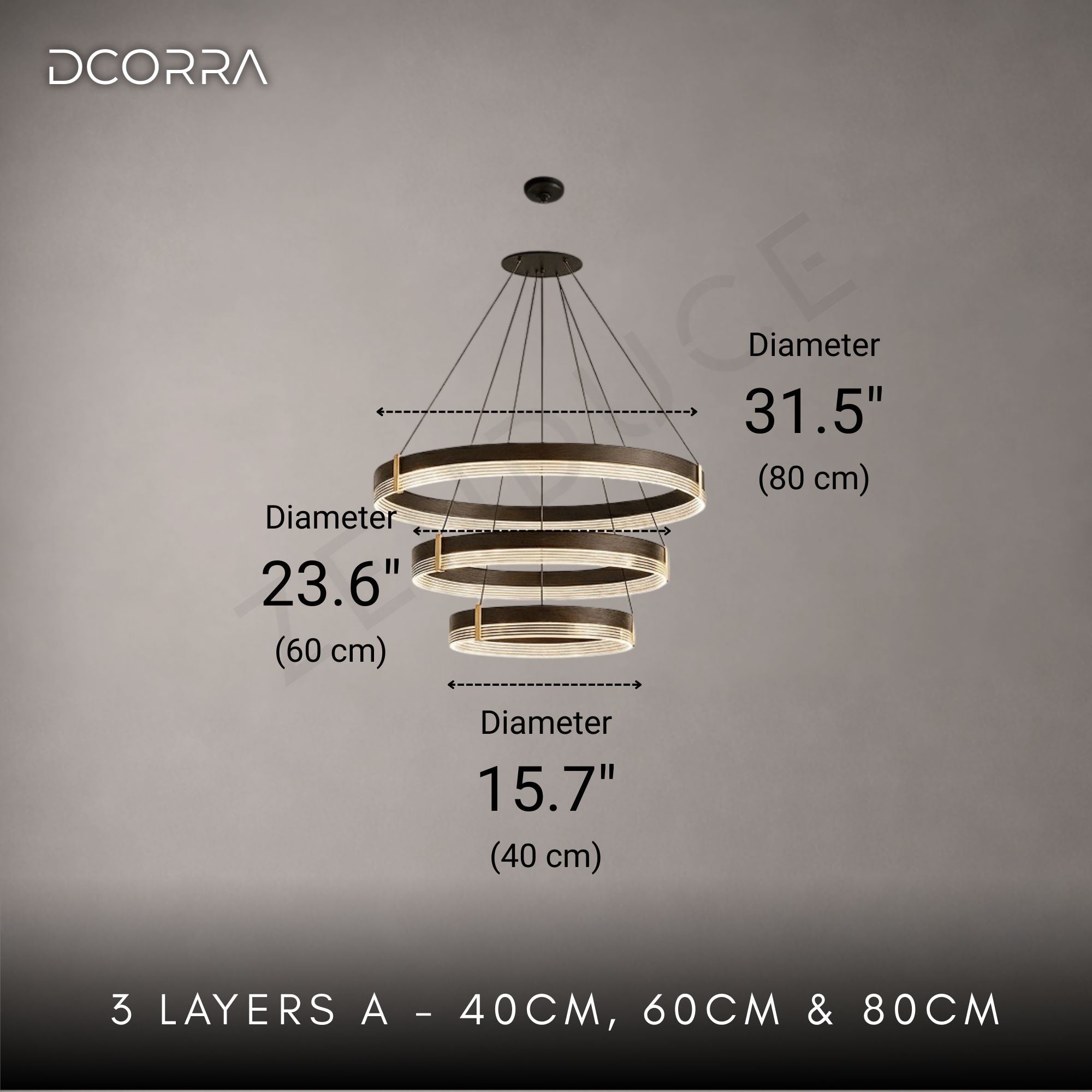Multi-Layer LED Ring Chandelier - 3 Layers A: D31.5" (80cm) + D23.6" (60cm) + D15.7" (40cm) / 113W