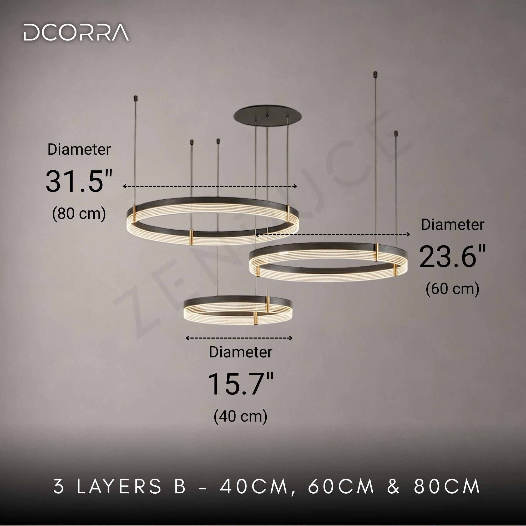 Multi-Layer LED Ring Chandelier - 3 Layers B: D31.5" (80cm) + D23.6" (60cm) + D15.7" (40cm) / 113W