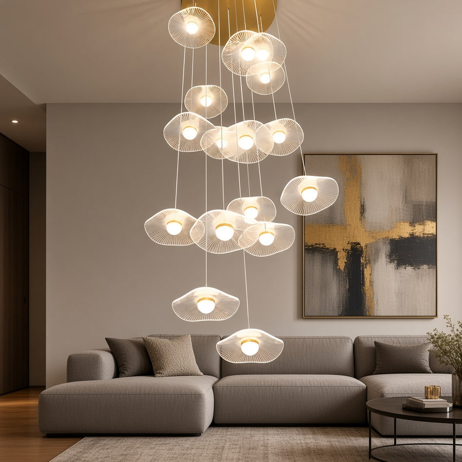 Mushroom Lotus Leaf LED Cascade Chandelier