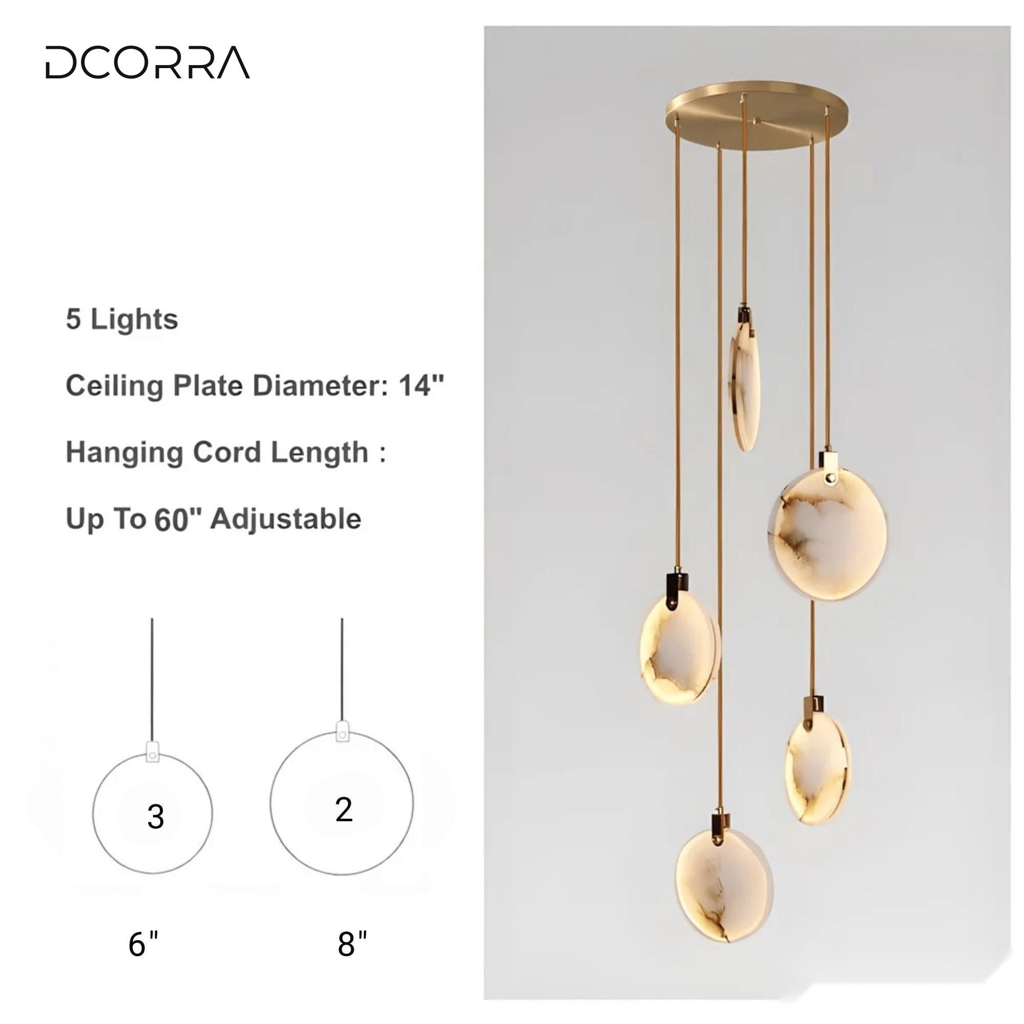 Natural Alabaster Disc Cascade Chandelier - 5 lights