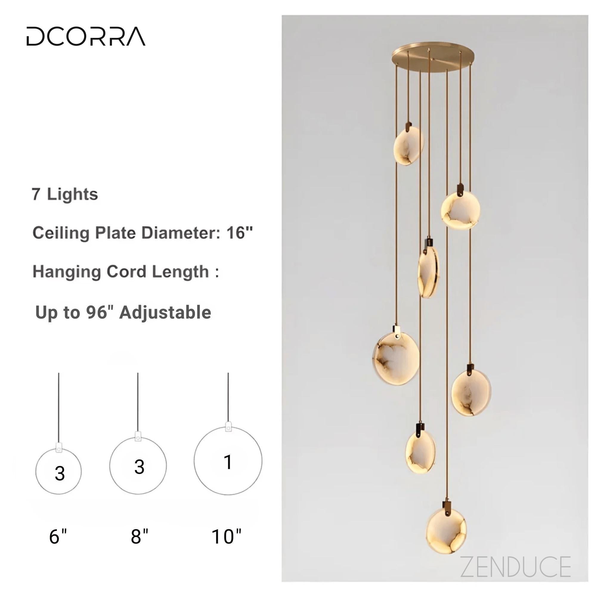 Natural Alabaster Disc Cascade Chandelier - 7 lights