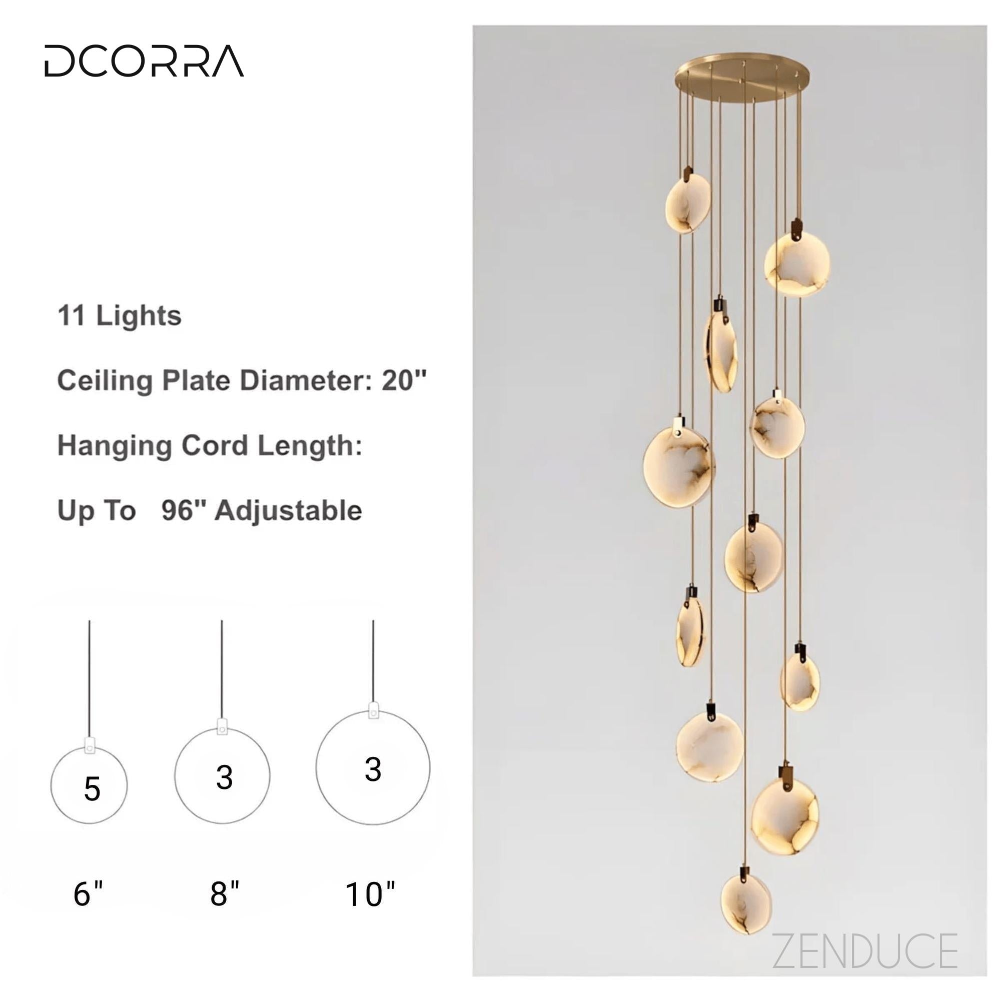 Natural Alabaster Disc Cascade Chandelier - 11 lights