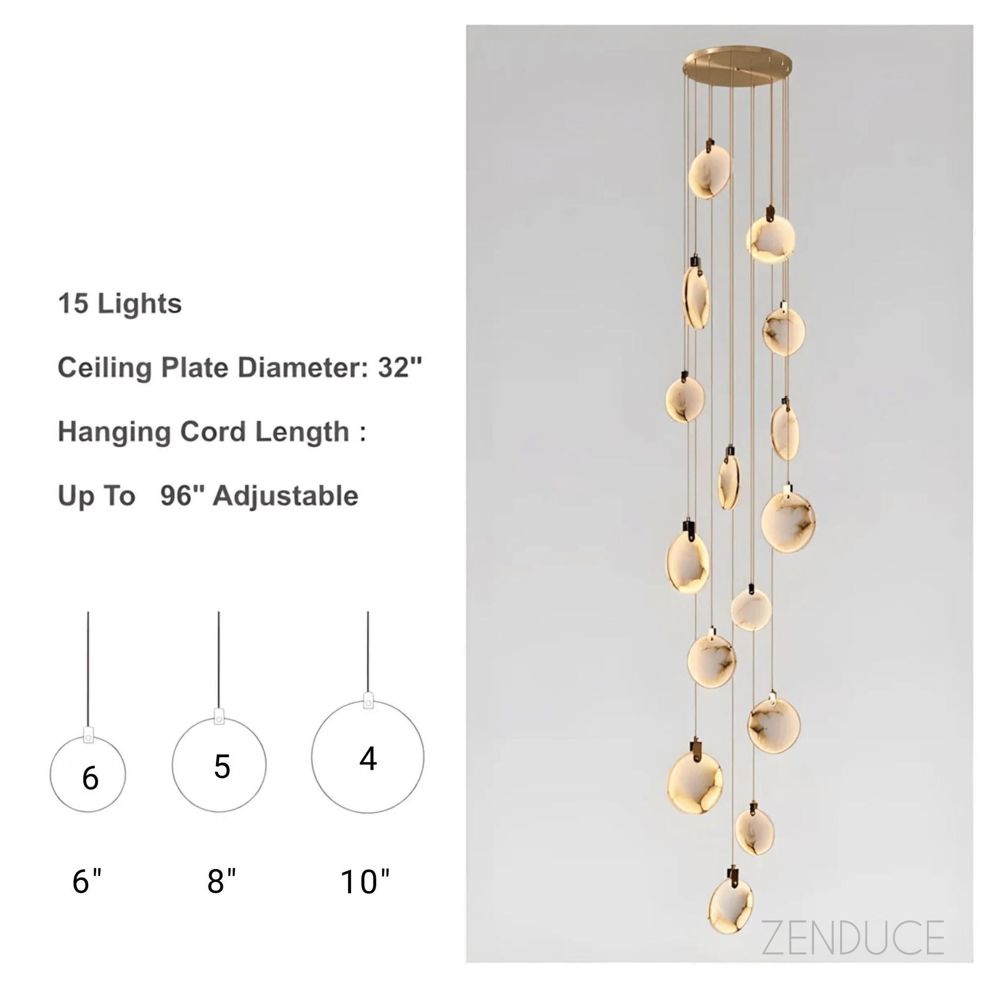 Natural Alabaster Disc Cascade Chandelier - 15 lights