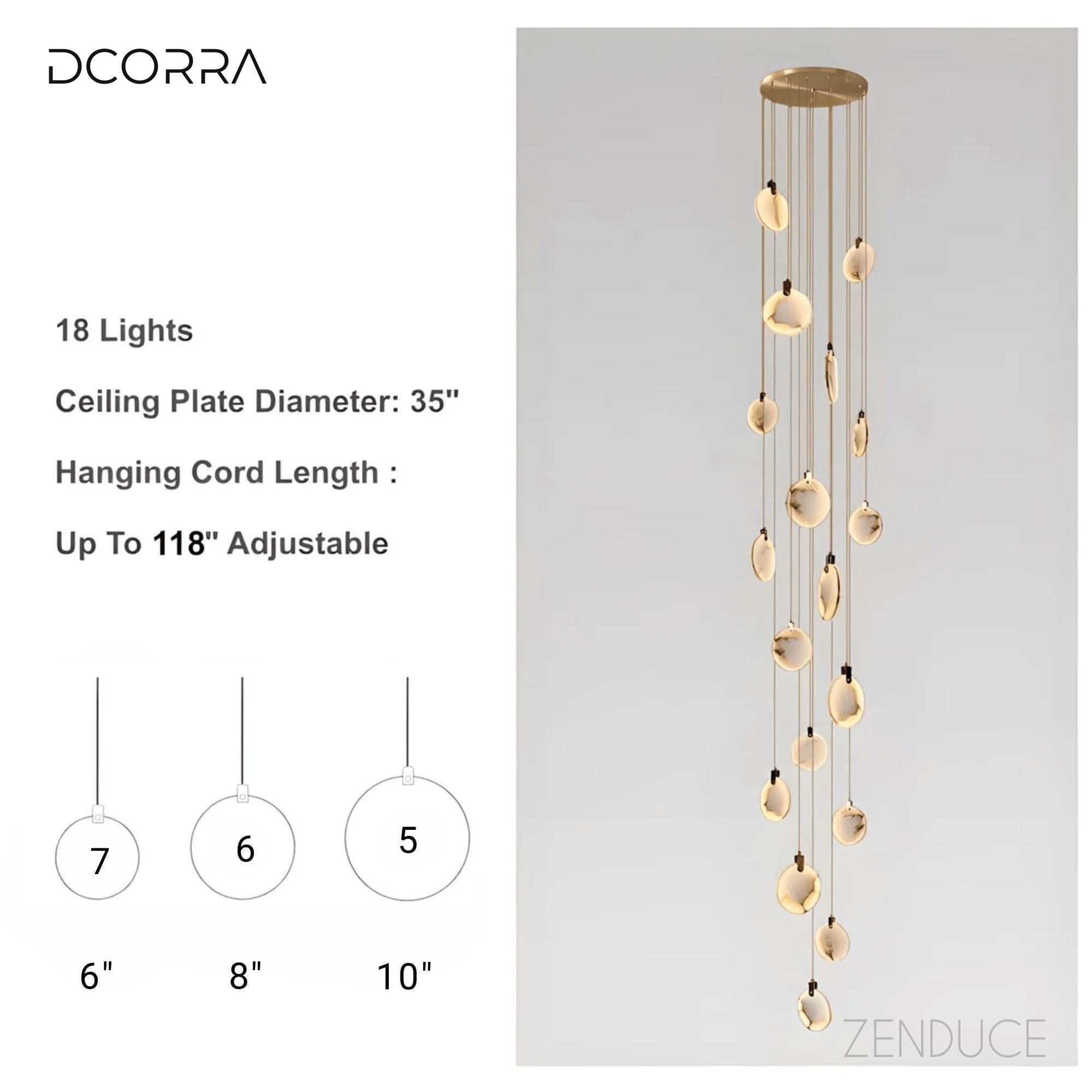 Natural Alabaster Disc Cascade Chandelier - 18 Lights