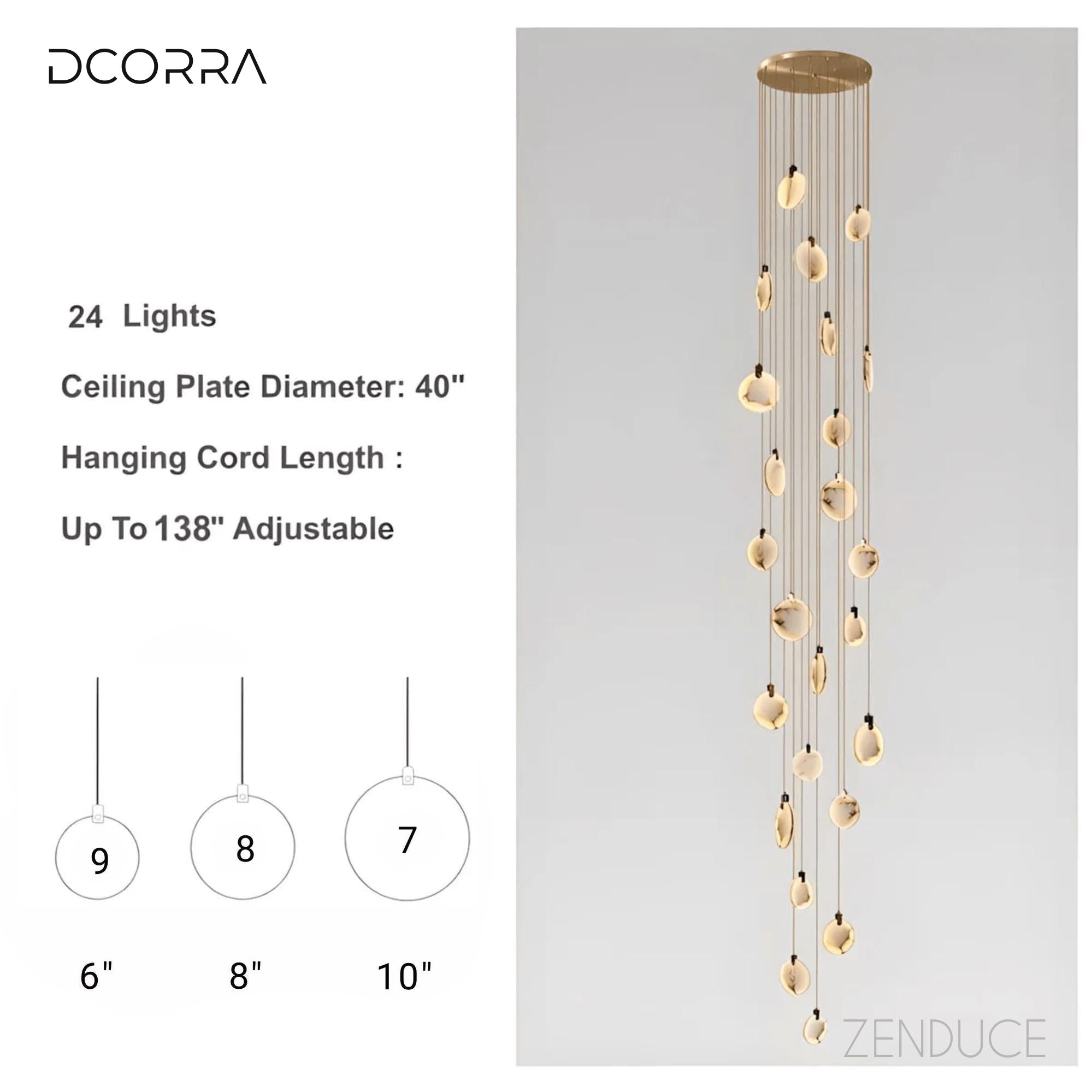Natural Alabaster Disc Cascade Chandelier - 24 Lights