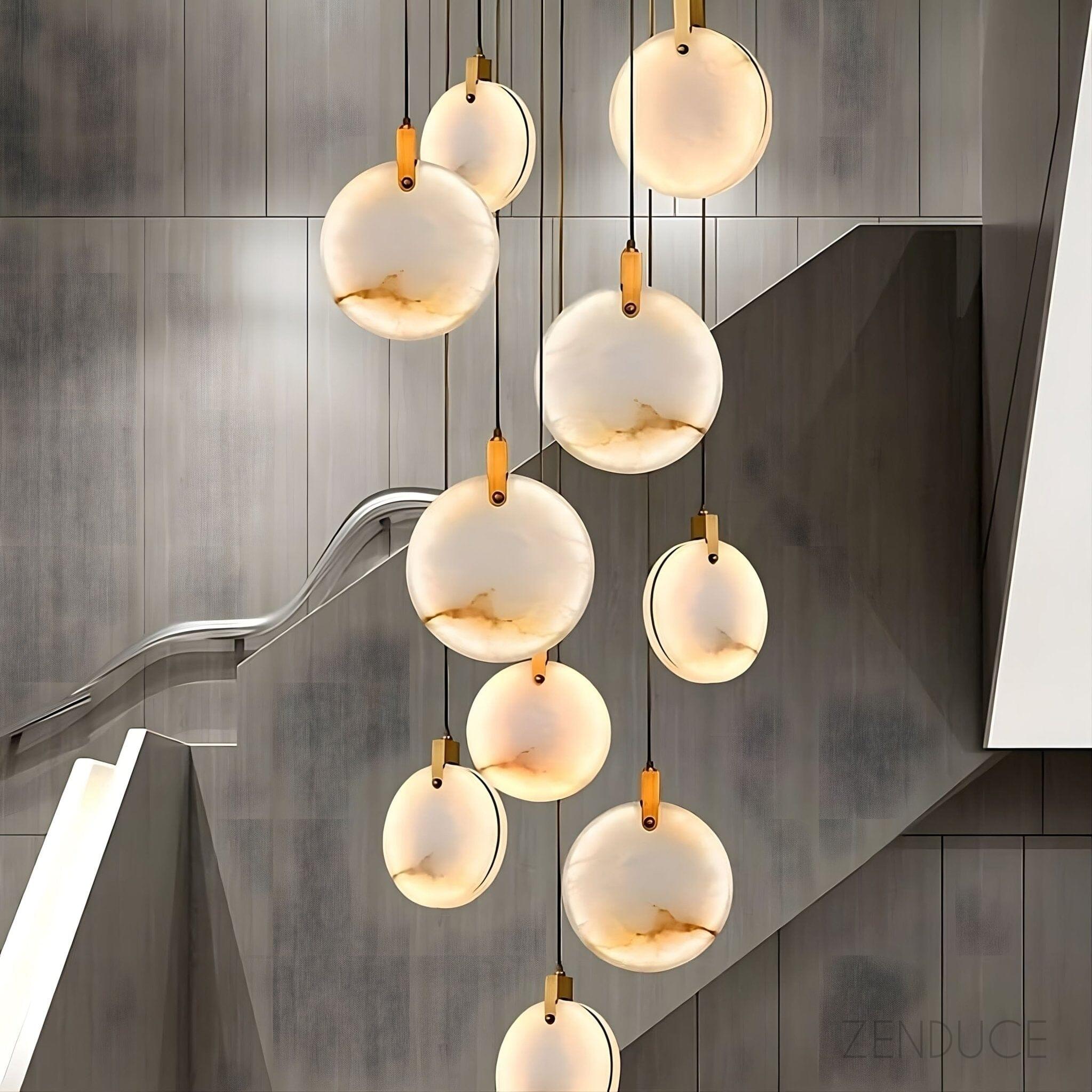Natural Alabaster Disc Cascade Chandelier - view 2