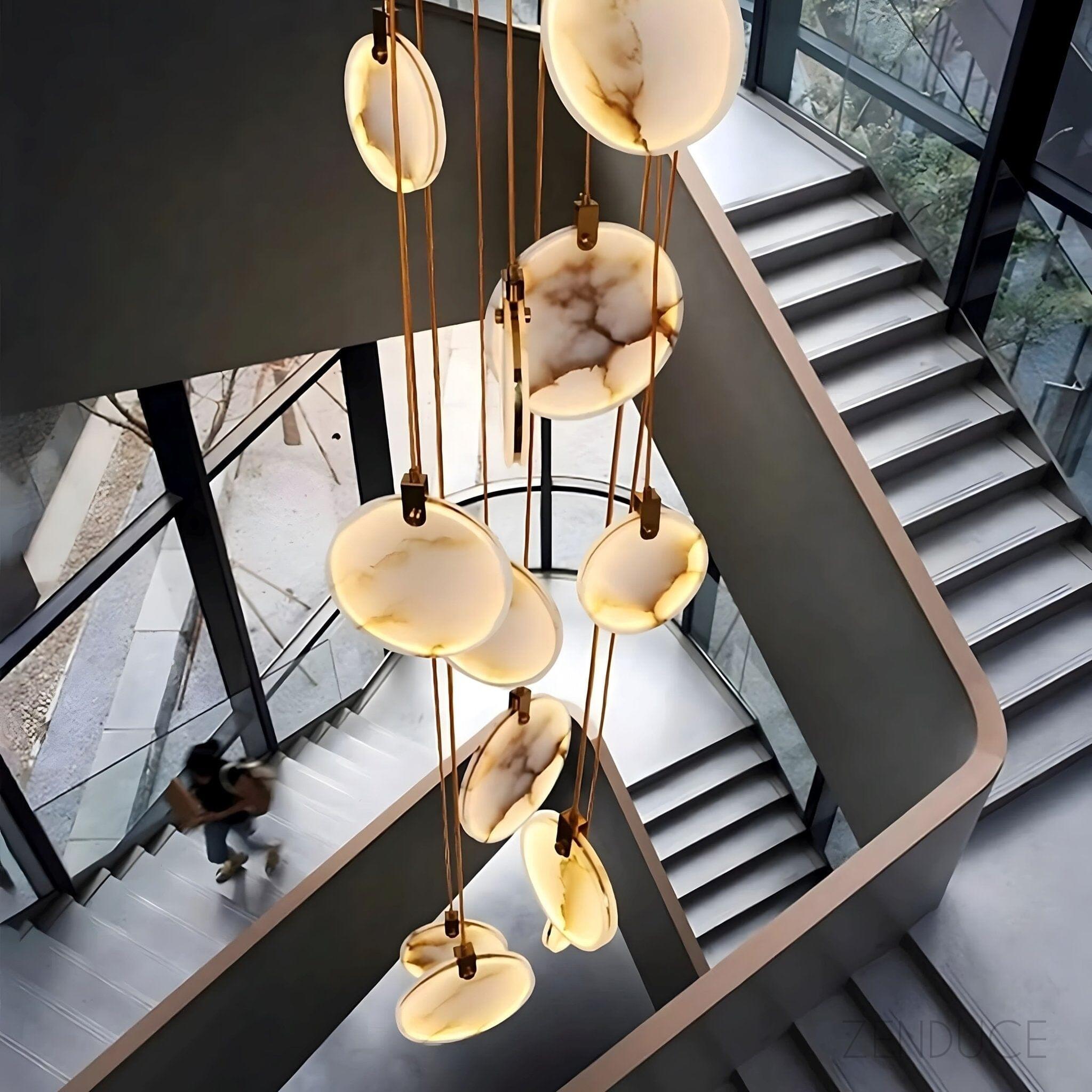 Natural Alabaster Disc Cascade Chandelier - view 5