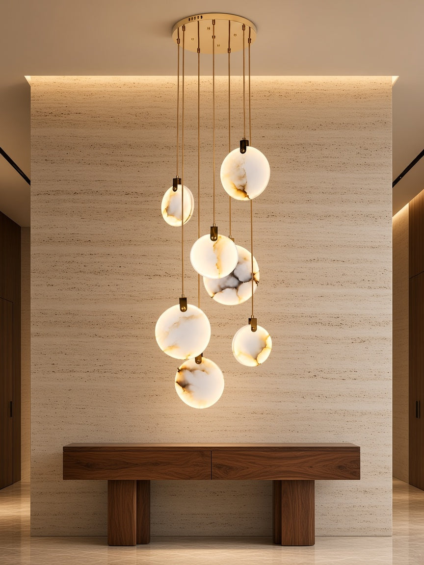 Natural Alabaster Disc Cascade Chandelier