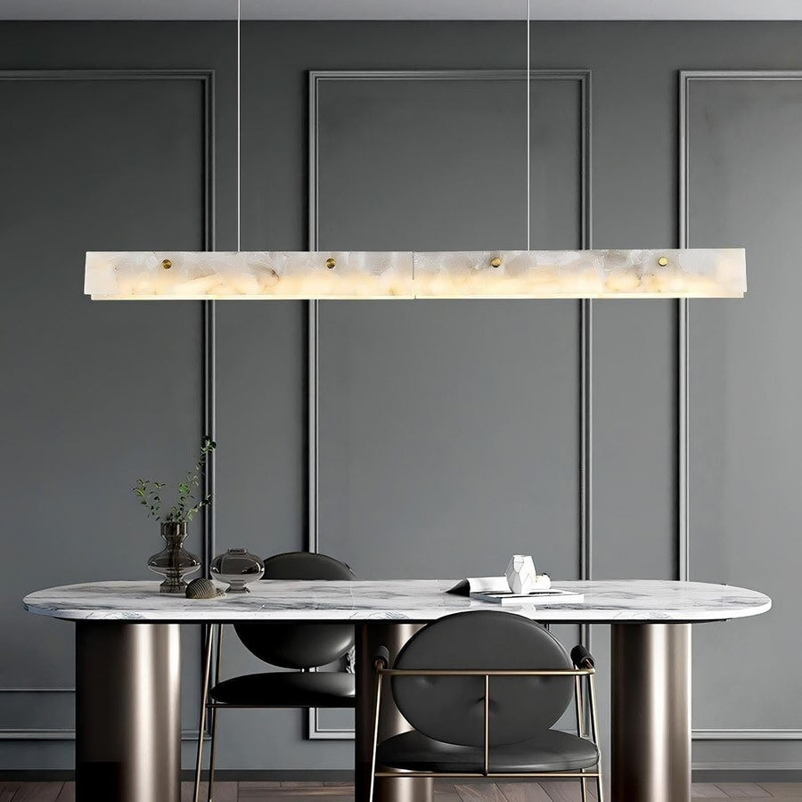 Natural Alabaster Linear Dining Chandelier above a dining table