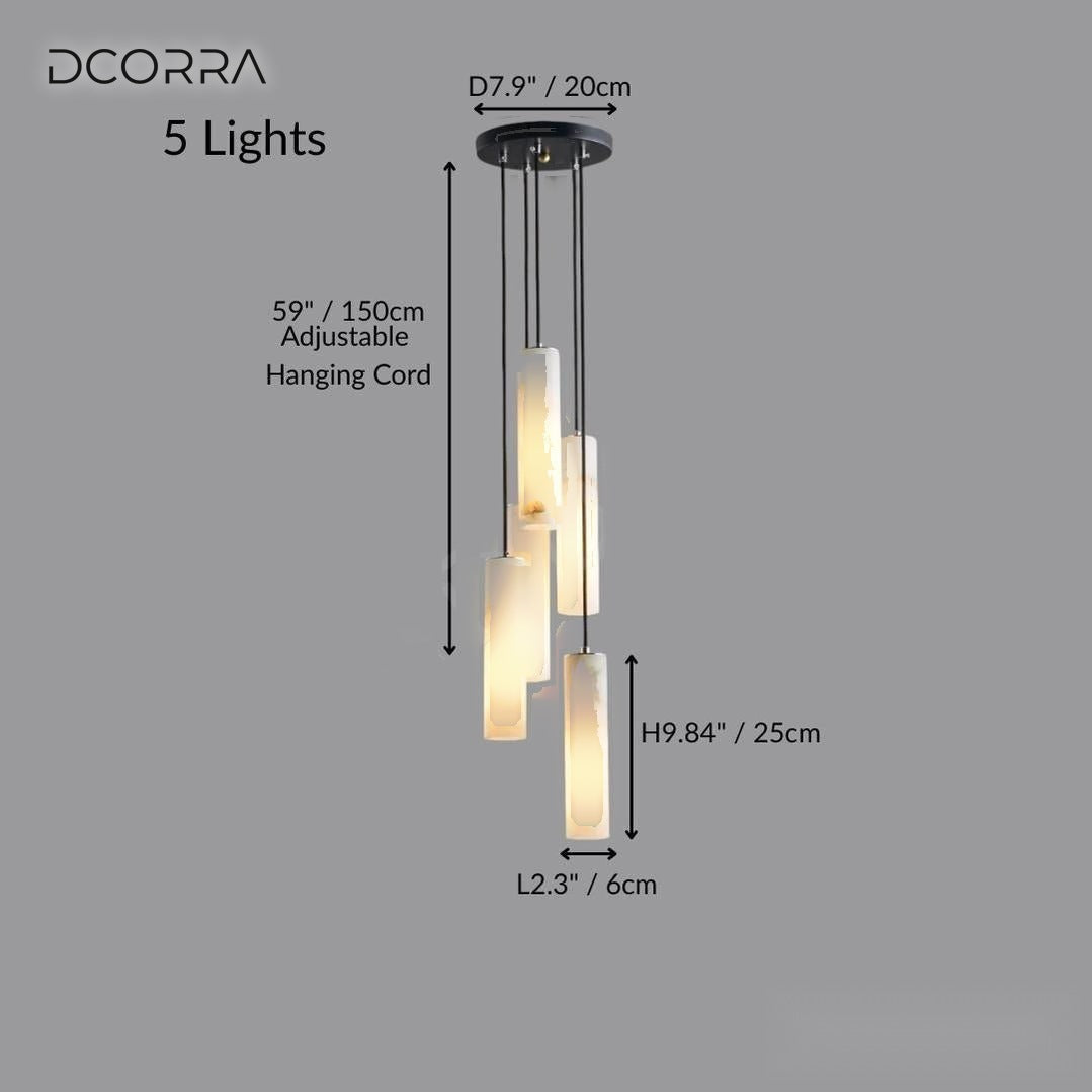 Natural Marble Candle Pendant Chandelier - 5 Lights