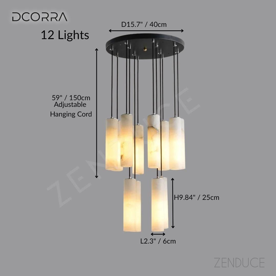 Natural Marble Candle Pendant Chandelier - 12 Lights