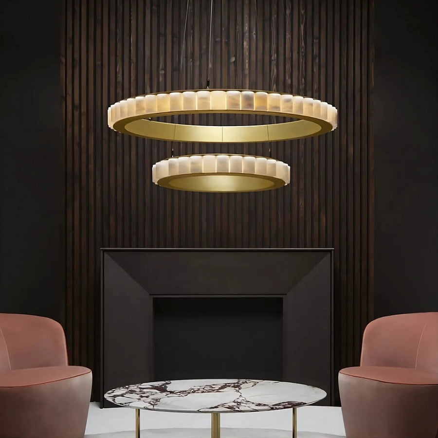 Natural Marble Ring LED Chandelier in a living room