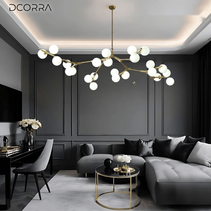 Nordic Branch Bubble Chandelier in a living room