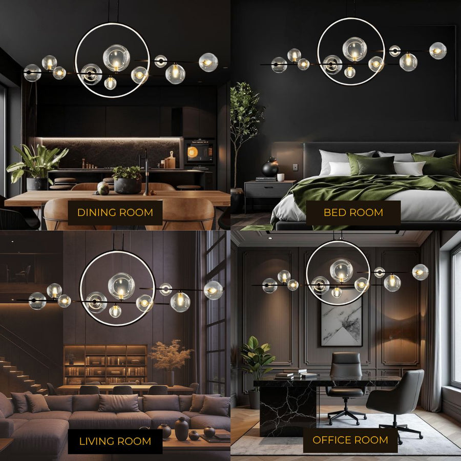 Nordic Ring Chandelier with Glass Globes in a living room