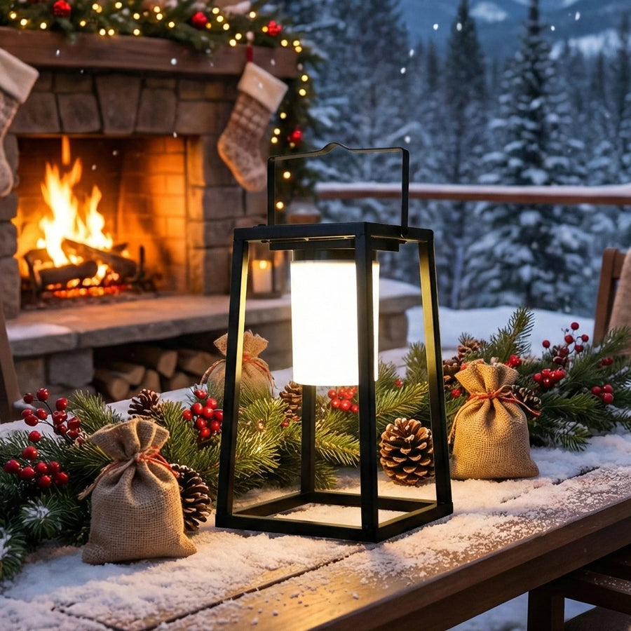 Open Frame Solar Lantern on a patio