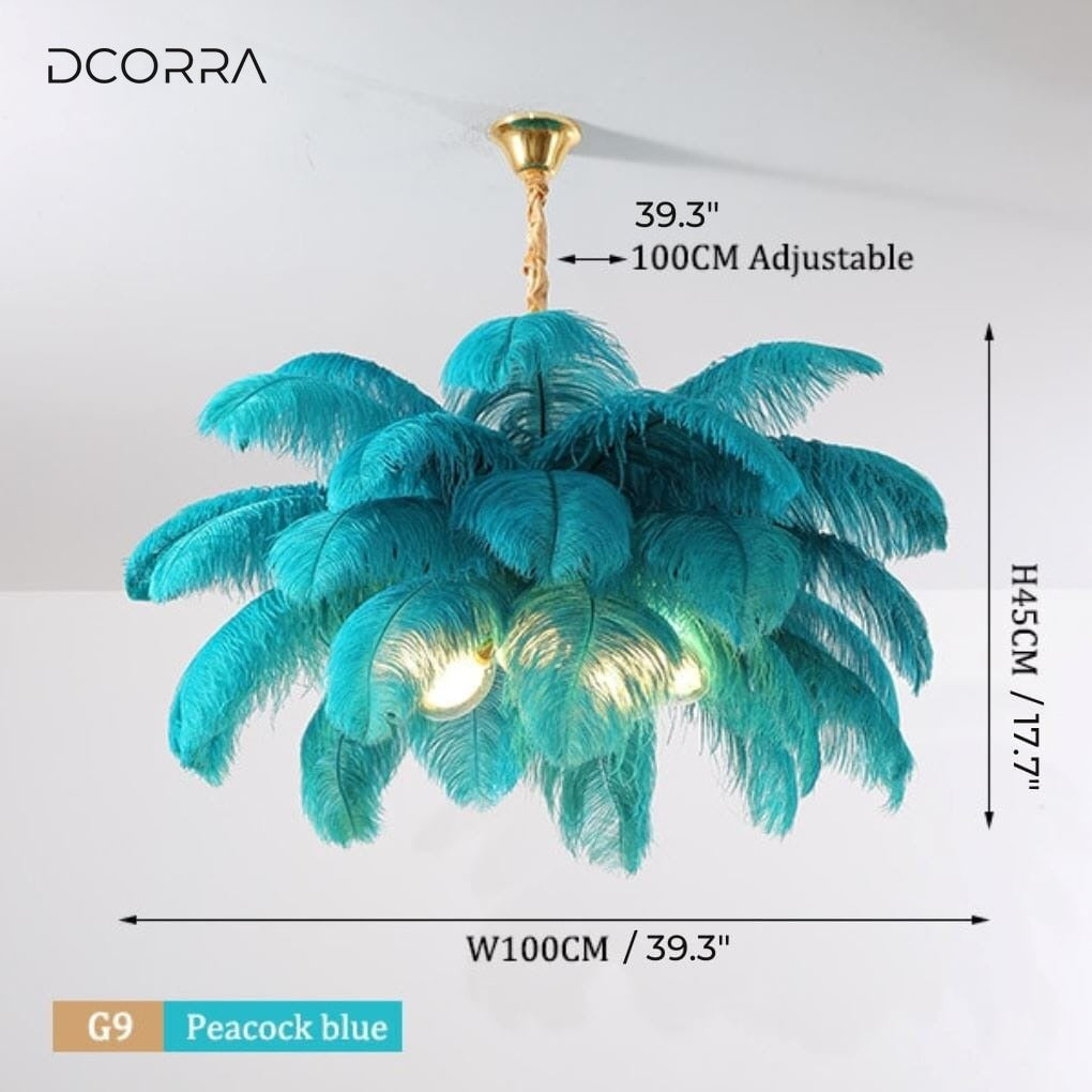 Ostrich Feather Chandelier - Peacock Blue